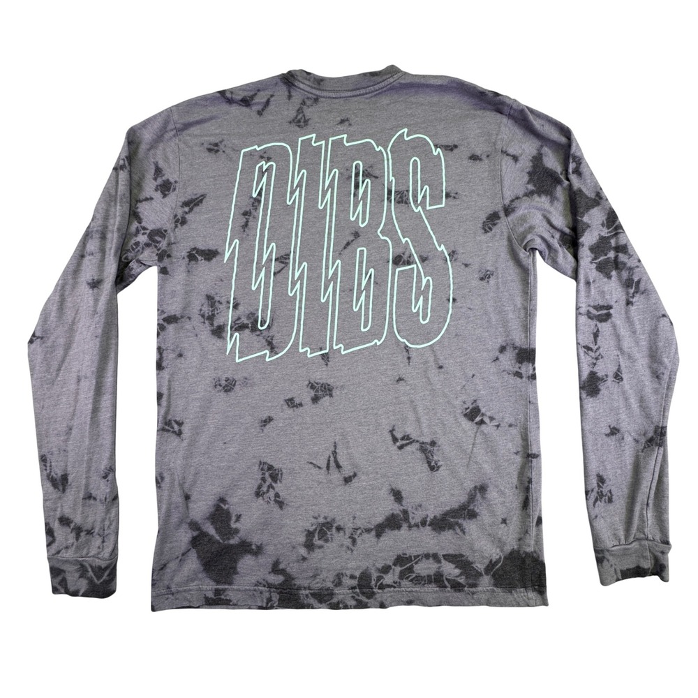 Dibs Shirt Men's Medium Long Sleeve Tie Dye T-Shirt Grey Black Made in USA‎